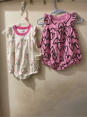 Lamaze Pink Heart Romper & White Rainbow Romper Pair